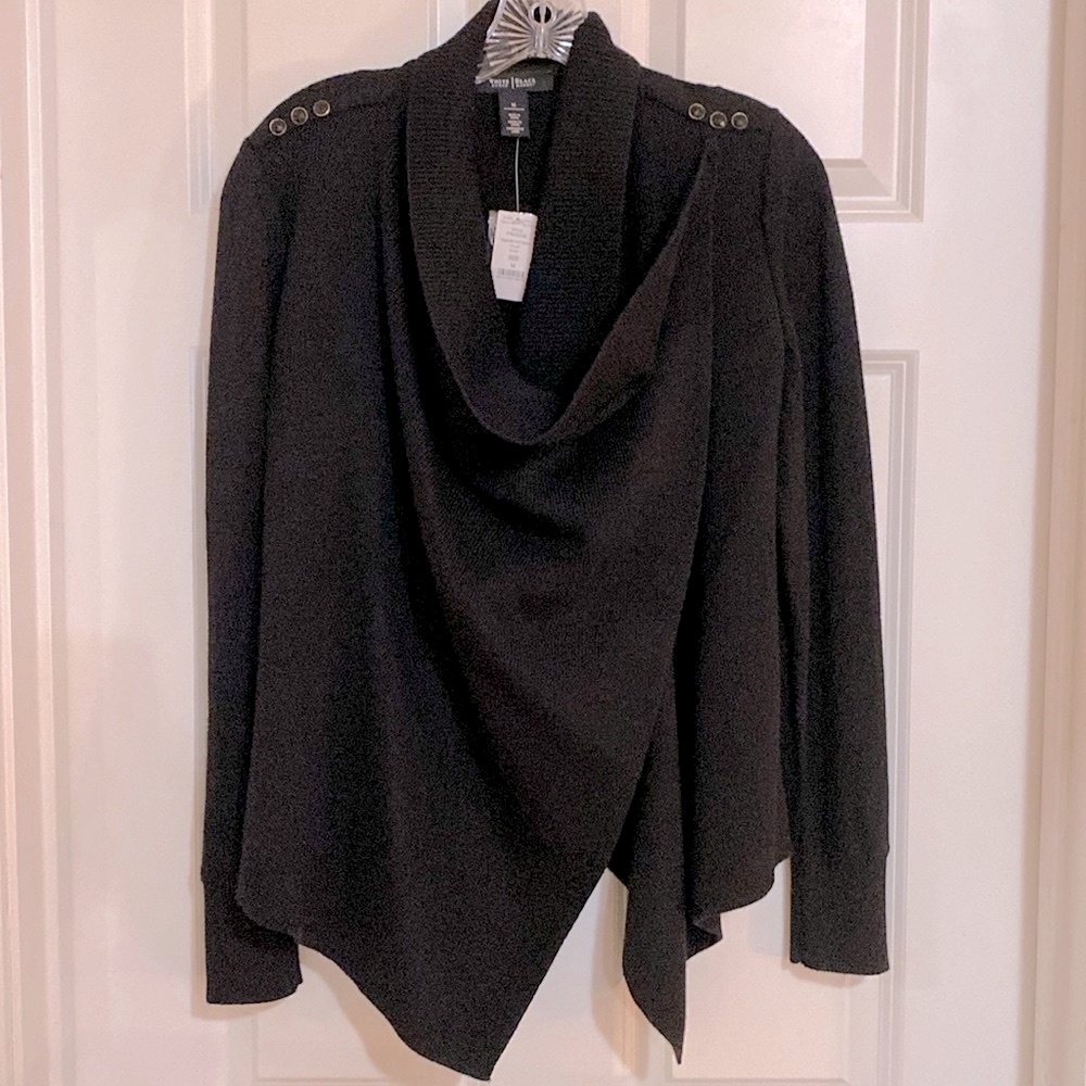 NWT! WHBM CARDIGAN. BLACK. SZ M. CAN BE WORN 2 WAYS. GORGEOUS! - Picture 2 of 8